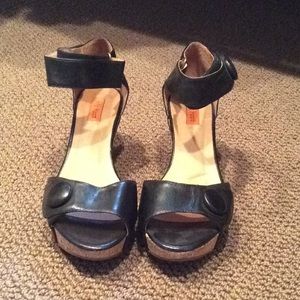 Miz Mooz Black Leather and Cork Sandals